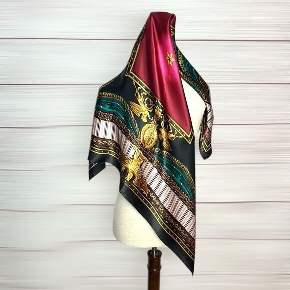 Linda Allard Ellen Tracy Silk Square Scarf Golden Eagles Print Japan - Picture 5 of 14